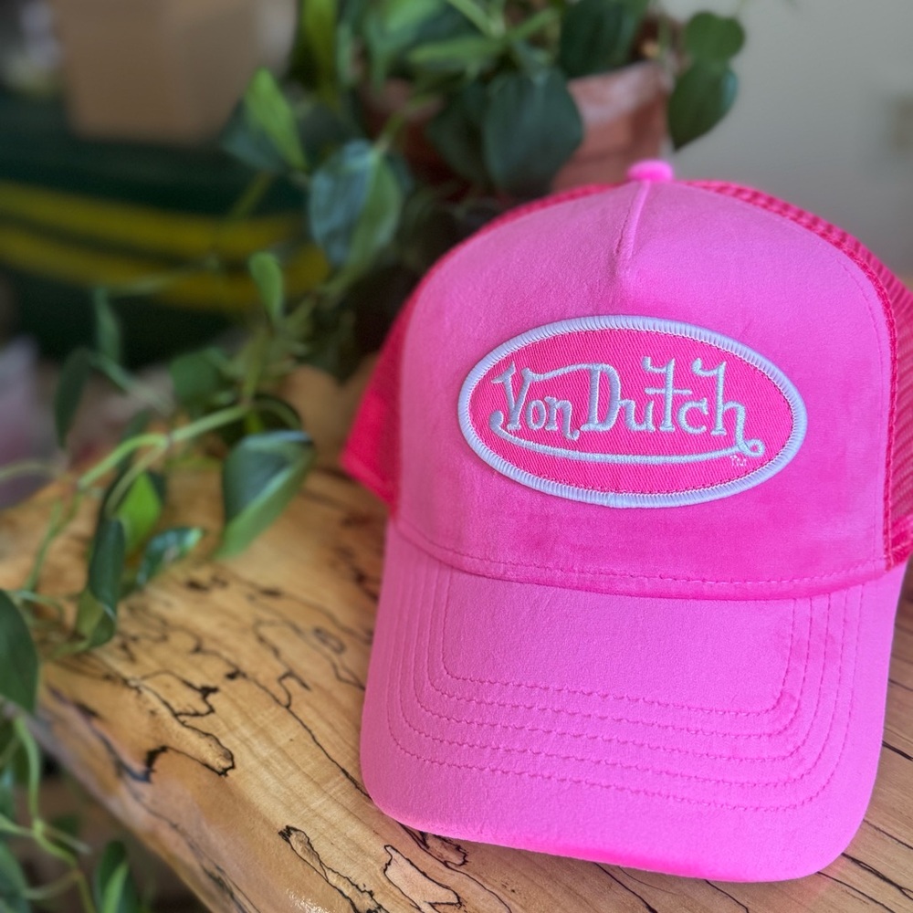 Von Dutch Pink Mesh Trucker Hat with White Logo